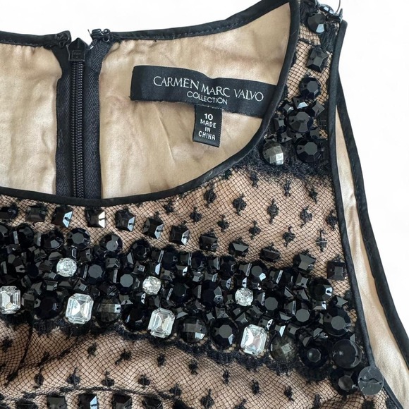 Carmen Marc Valvo Black Sequin Dress | Women's 10 Designer Short Cocktail Dress - Picture 3 of 6